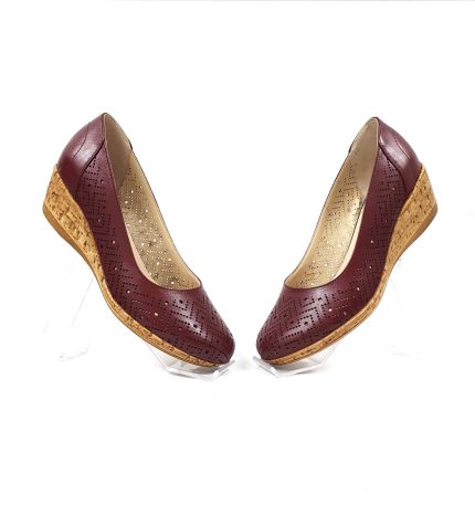 Pantofi dama perforati din piele naturala - Bordo - T14 BO