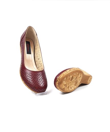 Pantofi dama perforati din piele naturala - Bordo - T14 BO