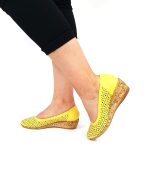 Pantofi dama perforati din piele naturala - Galben - T14 GA