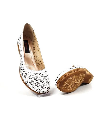 Pantofi dama perforati din piele naturala - Alb - T15 A