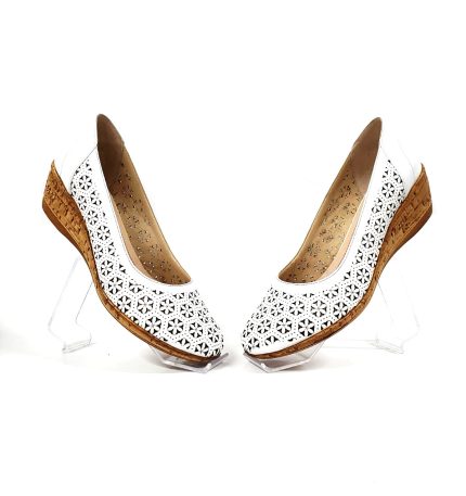 Pantofi dama perforati din piele naturala - Alb - T15 A