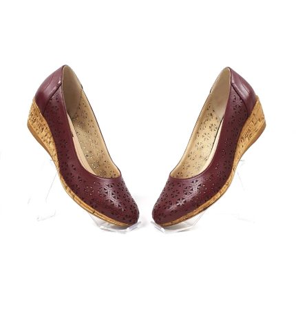 Pantofi dama perforati din piele naturala - Bordo - T15 BO