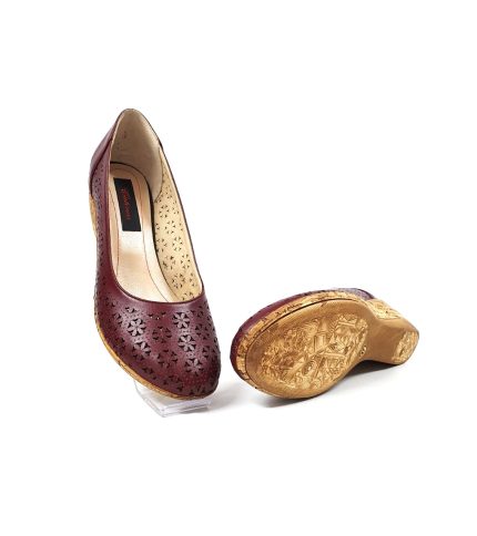 Pantofi dama perforati din piele naturala - Bordo - T15 BO