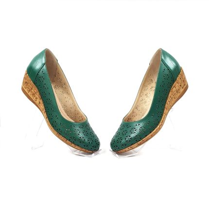Pantofi dama perforati din piele naturala - Verde - T15 V