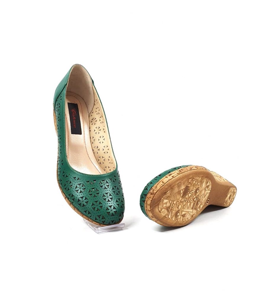 Pantofi dama perforati din piele naturala - Verde - T15 V
