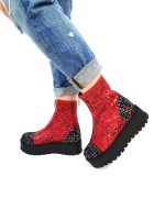 Bocanci vara perforati din piele naturala - Rosu cu Patratele Colorate - BV25 RPC