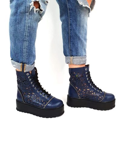 Bocanci vara perforati din piele naturala - Blue Box - BV31 BB