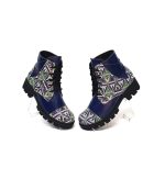 Bocanci dama din piele naturala - Bleumarin cu triunghiuri- BC20 BT