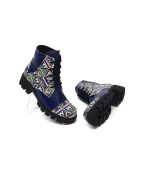 Bocanci dama din piele naturala - Bleumarin cu triunghiuri- BC20 BT