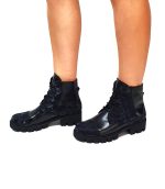 Bocanci dama din piele naturala - Negru box cu camuflaj negru- BC20 NBCN