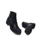 Bocanci dama din piele naturala - Negru box cu camuflaj negru- BC20 NBCN