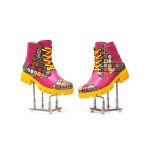 Bocanci dama din piele naturala -Roz cu patratele 3D- BC20 RP3D