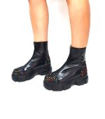 Bocanci dama din piele naturala - Negru cu patratele colorate - BC25 NPC