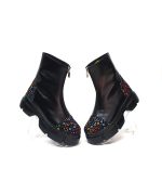 Bocanci dama din piele naturala - Negru cu patratele colorate - BC25 NPC