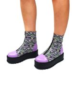 Bocanci dama din piele naturala - Lila cu triunghiuri - BC25 LT