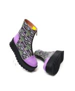 Bocanci dama din piele naturala - Lila cu triunghiuri - BC25 LT