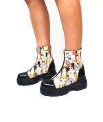 Bocanci dama din piele naturala - Negru cu pisici - BC25 NPI