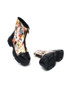 Bocanci dama din piele naturala - Negru cu pisici - BC25 NPI