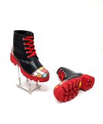 Bocanci dama din piele naturala - Negru cu patratele 3D- BC26 NP3D