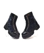 Bocanci dama din piele naturala - Negru box cu camuflaj negru - BC31 NBCN