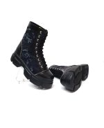 Bocanci dama din piele naturala - Negru box cu camuflaj negru - BC31 NBCN