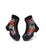 Bocanci dama din piele naturala - Negru box cu croco colorat - BC31 NBCC