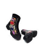 Bocanci dama din piele naturala - Negru box cu croco colorat - BC31 NBCC