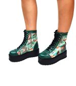 Bocanci dama din piele naturala - Verde cu pictura verde - BC31 VPV