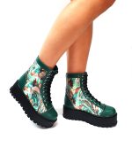 Bocanci dama din piele naturala - Verde cu pictura verde - BC31 VPV