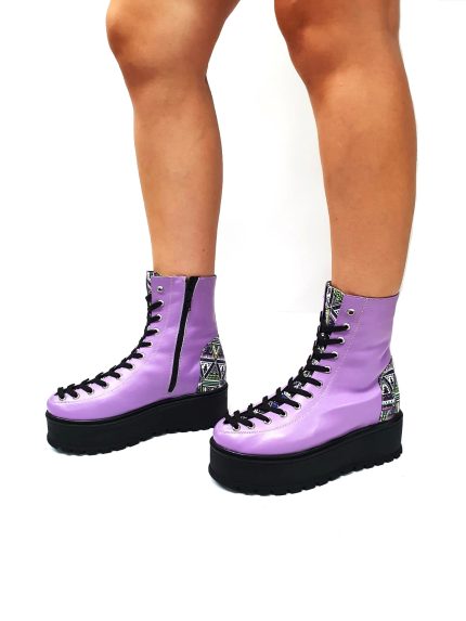 Bocanci dama din piele naturala -Lila cu Triunghiuri BC33 LT