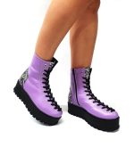 Bocanci dama din piele naturala -Lila cu Triunghiuri BC33 LT