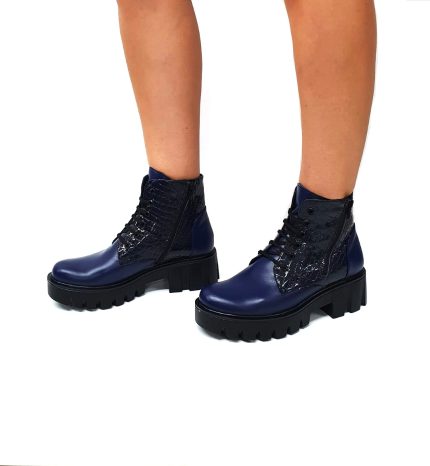 Bocanci dama din piele naturala - Bleumarin cu Croco - BC35 BCR