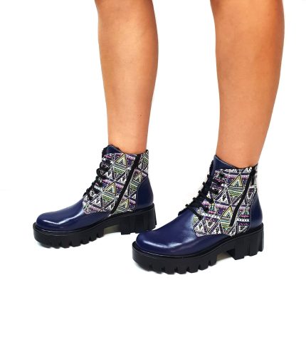 Bocanci dama din piele naturala - Bleumarin cu Croco - BC35 BCR