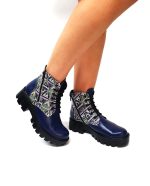Bocanci dama din piele naturala - Bleumarin cu Croco - BC35 BCR