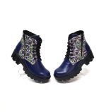 Bocanci dama din piele naturala - Bleumarin cu Croco - BC35 BCR