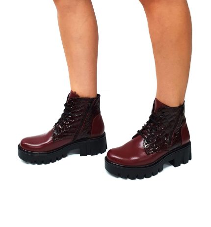 Bocanci dama din piele naturala - Bordo cu Croco - BC35 BOC