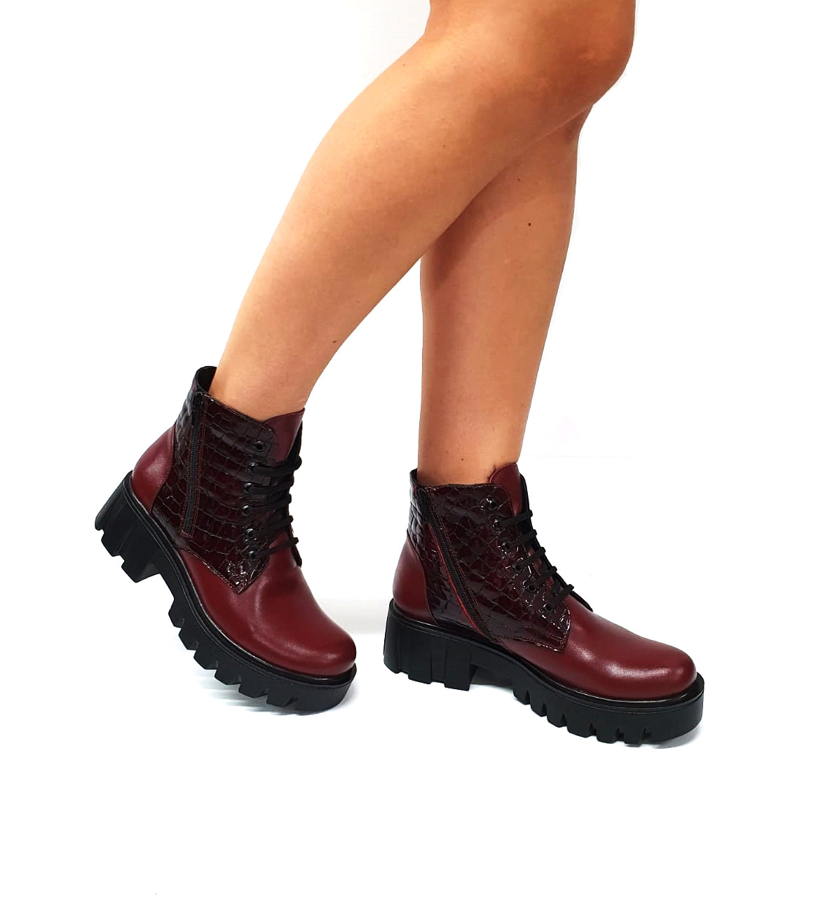 Bocanci dama din piele naturala - Bordo cu Croco - BC35 BOC Bocanci dama din piele naturala - Bordo cu Croco - BC35 BOC