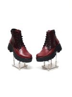 Bocanci dama din piele naturala - Bordo cu Croco - BC35 BOC