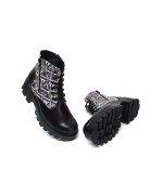 Bocanci dama din piele naturala - Negru Box cu Triunghiuri - BC35 NBT