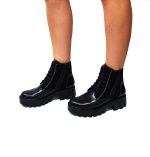 Bocanci dama din piele naturala - Negru Box cu Antilopa - BC35 NBA