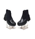 Bocanci dama din piele naturala - Negru Box cu Camuflaj Negru - BC35 NBCN