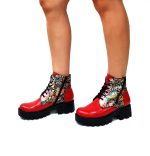 Bocanci dama din piele naturala - Rosu Box cu Paun - BC35 RBP