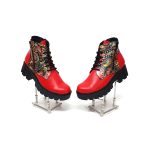 Bocanci dama din piele naturala - Rosu Box cu Paun - BC35 RBP