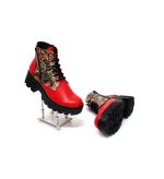 Bocanci dama din piele naturala - Rosu Box cu Paun - BC35 RBP