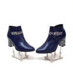 Botine dama din piele naturala - Bleumarin cu triunghiuri - GX35 BT