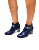 Botine dama din piele naturala - Bleumarin cu triunghiuri - GX35 BT