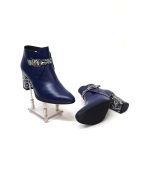 Botine dama din piele naturala - Bleumarin cu triunghiuri - GX35 BT