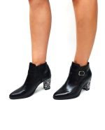 Botine dama din piele naturala - Negru cu Triunghiuri - GX35 NT