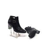 Botine dama din piele naturala - Negru cu Triunghiuri - GX35 NT