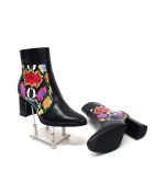 Ghete dama din piele naturala - Negru box cu croco colorat - GX32 NBCC